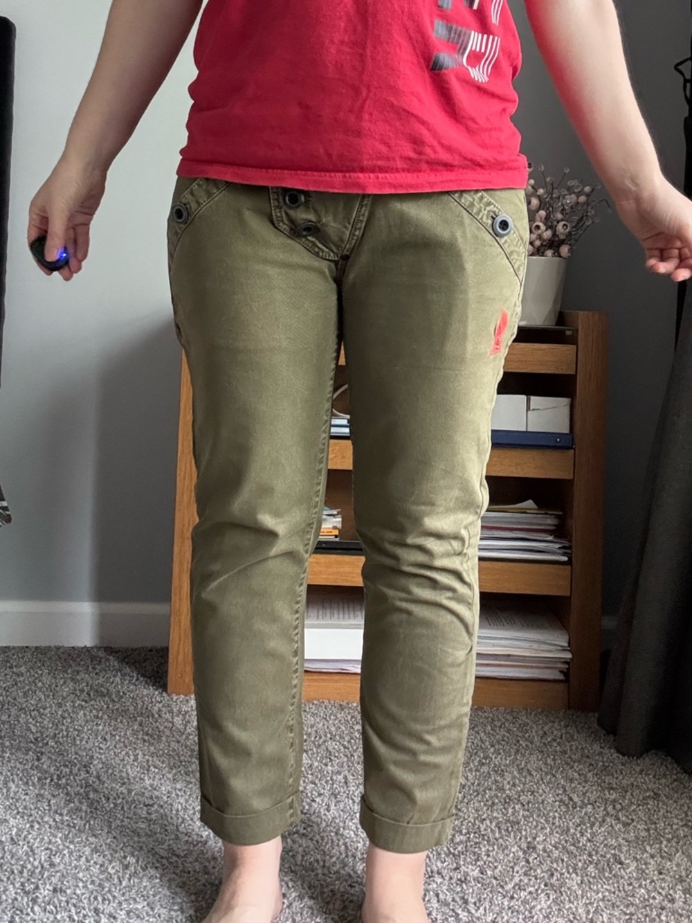 Women’s Olive Skinny Pants - Casual Stretch Ankle Crop